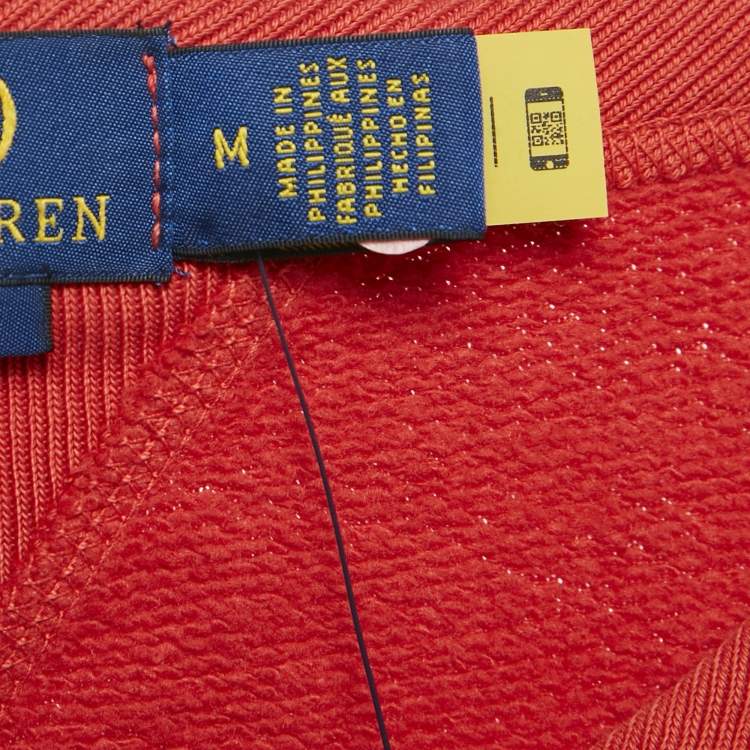 Pre Owned Polo Ralph Lauren Red Printed Vintage Fit Crew Neck Sweatshirt M