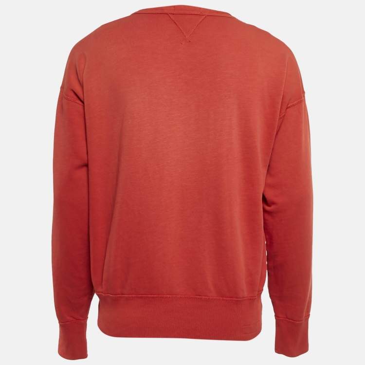 Pre Owned Polo Ralph Lauren Red Printed Vintage Fit Crew Neck Sweatshirt M