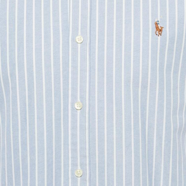 Pre Owned Polo Ralph Lauren Blue Striped Cotton Slim Fit Shirt L