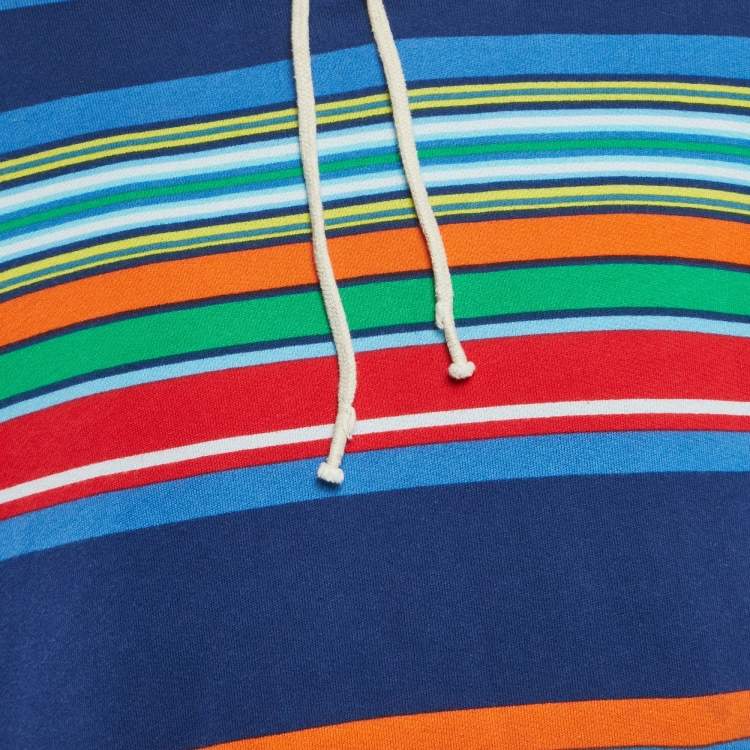 Pre Owned Polo Ralph Lauren Multicolor Stripe Cotton Blend Hooded Sweatshirt L 