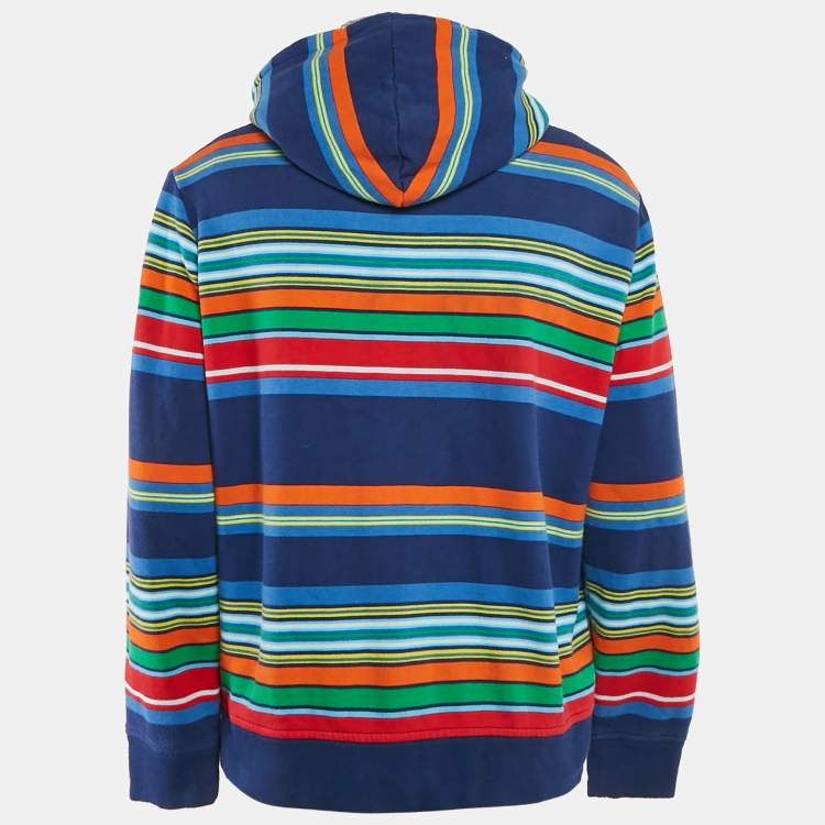 Pre Owned Polo Ralph Lauren Multicolor Stripe Cotton Blend Hooded Sweatshirt L 