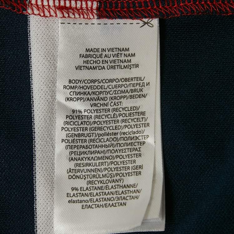Pre Owned Polo Ralph Lauren Navy Blue/Red Stripe Printed Jersey Polo T-Shirt XL