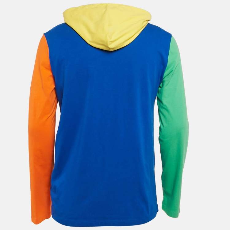 Pre Owned Polo Ralph Lauren Blue/Multicolor Cotton Knit Hoodie M