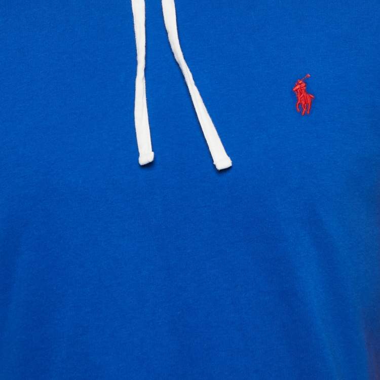 Pre Owned Polo Ralph Lauren Blue/Multicolor Cotton Knit Hoodie M