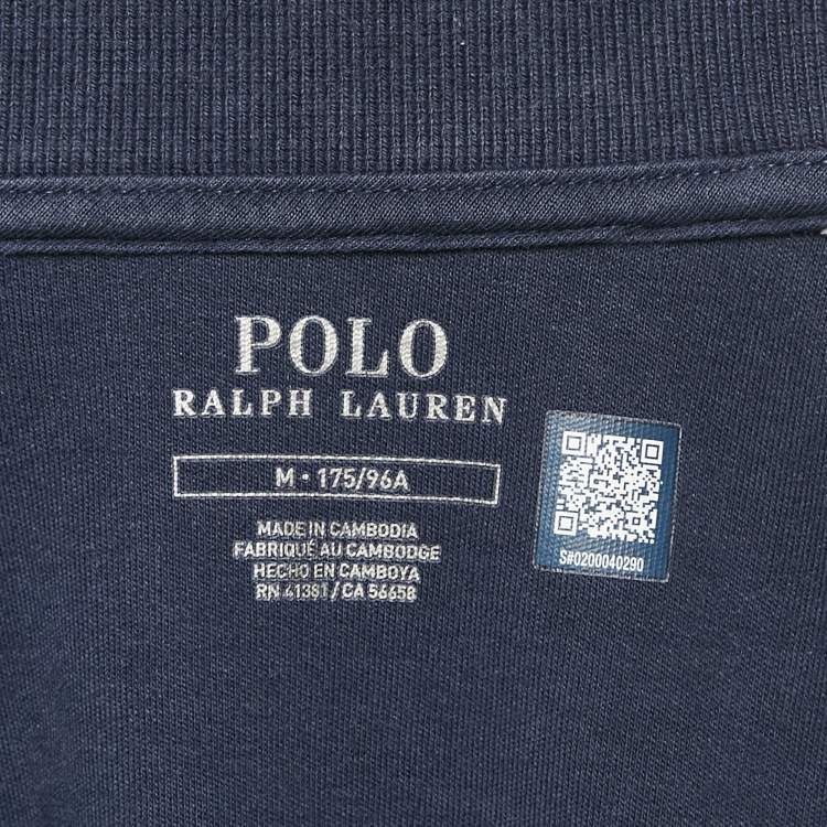 Pre Owned Polo Ralph Lauren Navy Blue Cotton Knit Zip-Up Contrast Trimmed Jacket M