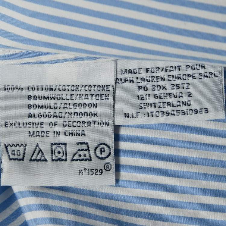 مملوكة مسبقًا Polo Ralph Lauren Blue Stripe Cotton Button Down Shirt L