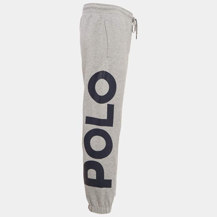Pre Owned Polo Ralph Lauren Grey Logo Print Cotton Blend Knit Joggers S