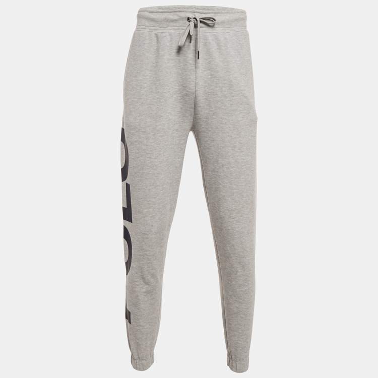 Pre Owned Polo Ralph Lauren Grey Logo Print Cotton Blend Knit Joggers S