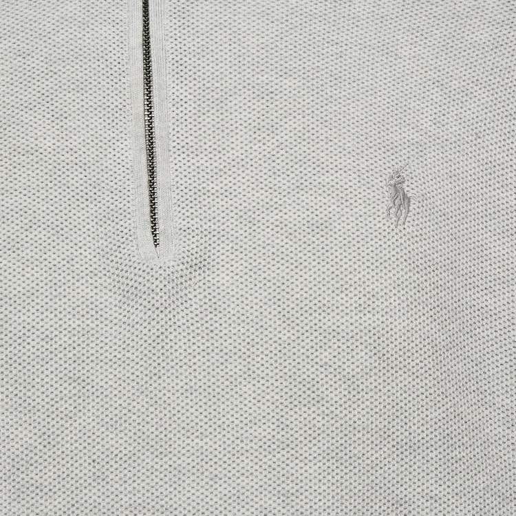 Pre Owned Polo Ralph Lauren Grey Cotton Knit half Zip Sweater L