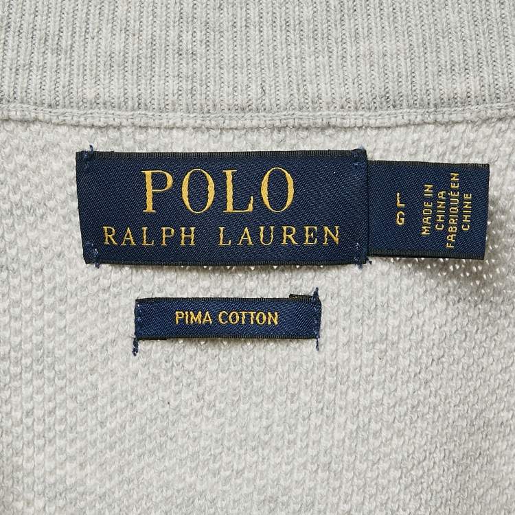 Pre Owned Polo Ralph Lauren Grey Cotton Knit half Zip Sweater L
