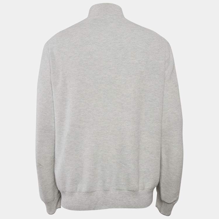 Pre Owned Polo Ralph Lauren Grey Cotton Knit half Zip Sweater L