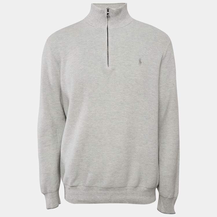 Pre Owned Polo Ralph Lauren Grey Cotton Knit half Zip Sweater L