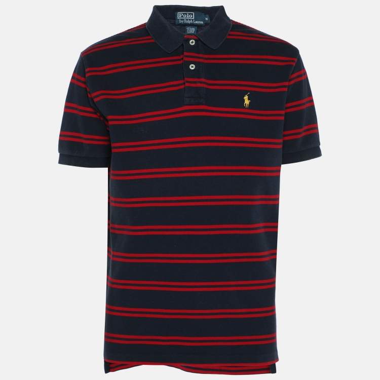 Pre Owned Ralph Lauren Navy/Red Embroidered Cotton Polo T-Shirt M