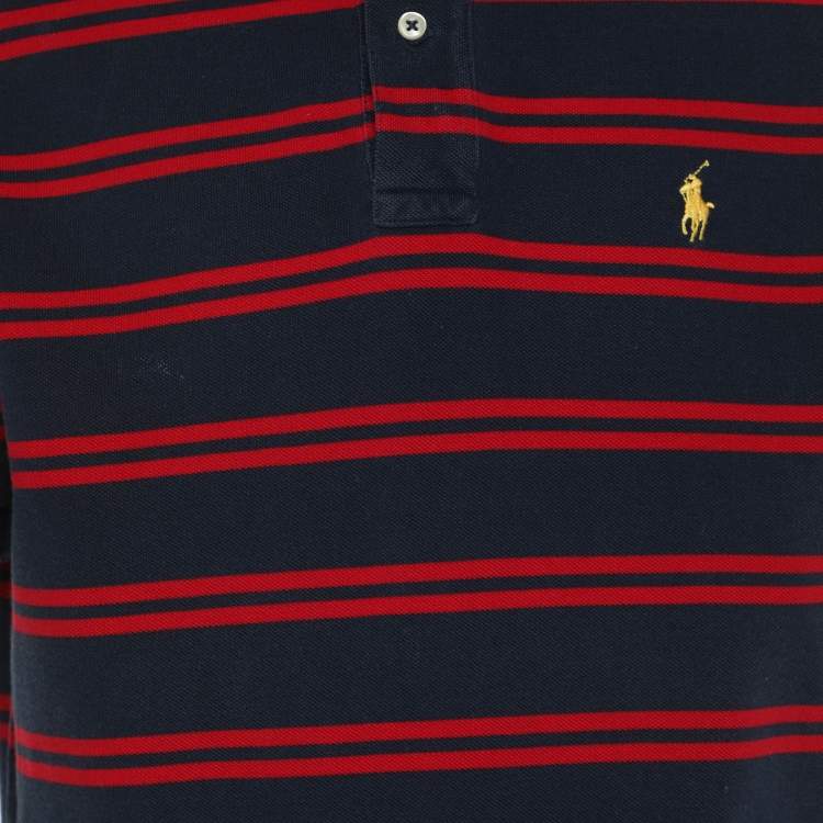 Pre Owned Ralph Lauren Navy/Red Embroidered Cotton Polo T-Shirt M