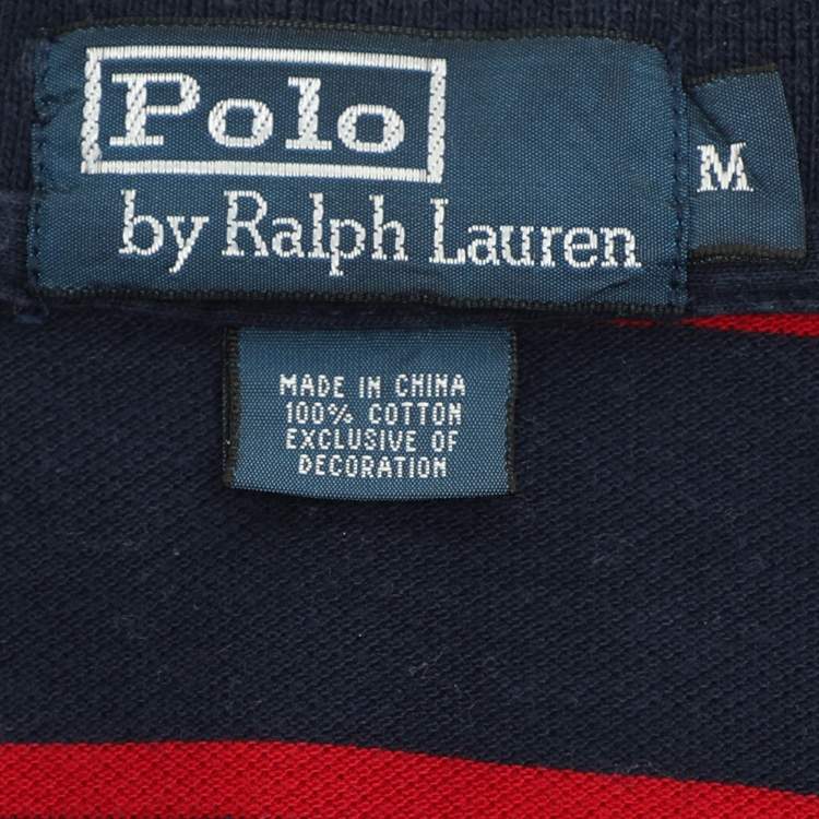 Pre Owned Ralph Lauren Navy/Red Embroidered Cotton Polo T-Shirt M