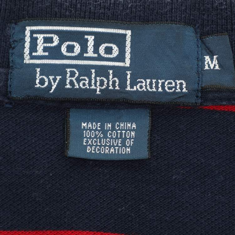 Pre Owned Ralph Lauren Navy/Red Embroidered Cotton Polo T-Shirt M
