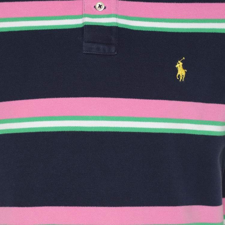 Pre Owned Polo Ralph Lauren Multicolor Stripe Cotton Pique Polo T-Shirt M