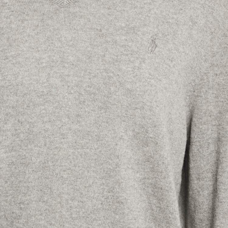Pre Owned Polo Ralph Lauren Grey Wool Knit V-Neck Sweater XL