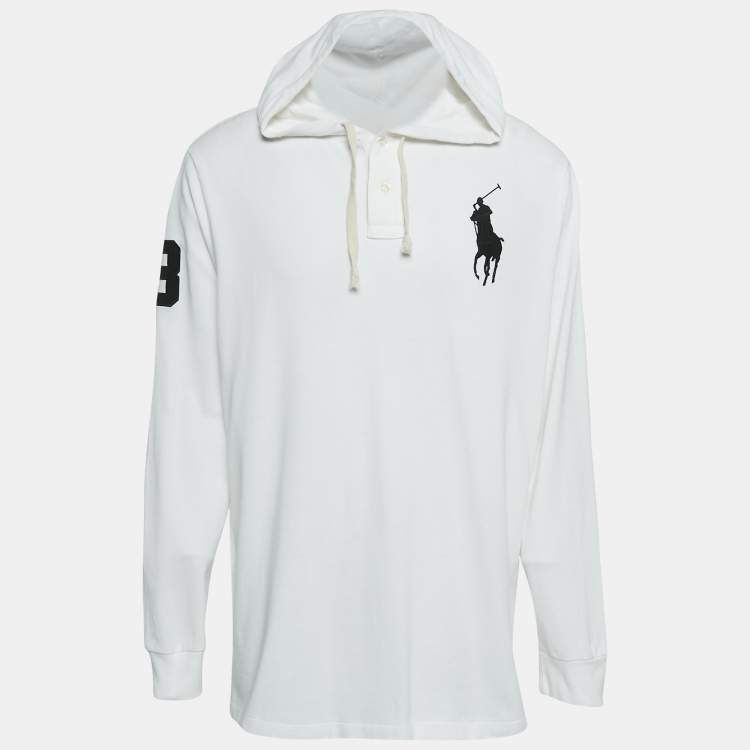 Pre Owned Polo Ralph Lauren White Logo Embroidery Cotton Pique Hoodie XL