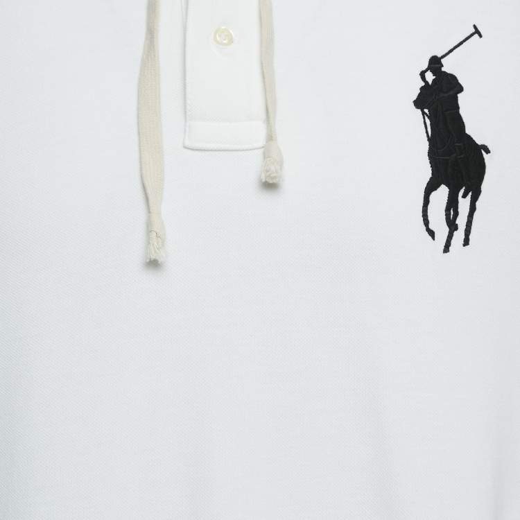 Pre Owned Polo Ralph Lauren White Logo Embroidery Cotton Pique Hoodie XL
