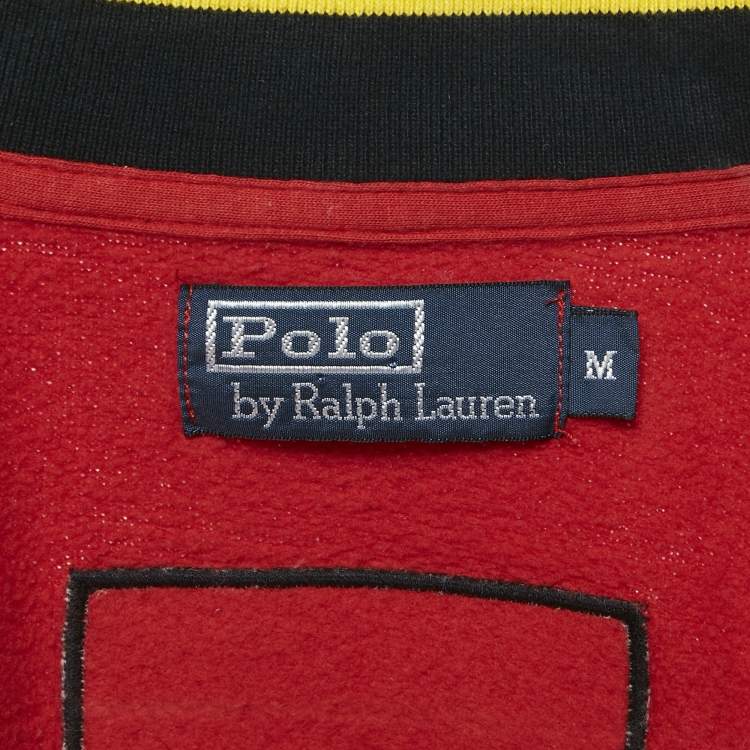 Pre Owned Polo Ralph Lauren Red Logo Print Cotton Knit Zip-Up Jacket M