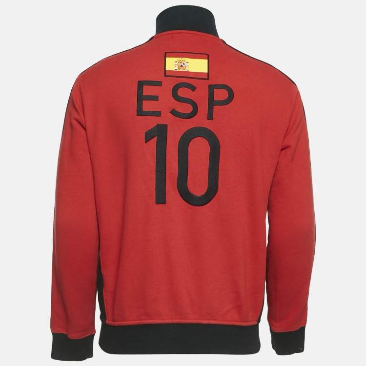 Pre Owned Polo Ralph Lauren Red Logo Print Cotton Knit Zip-Up Jacket M