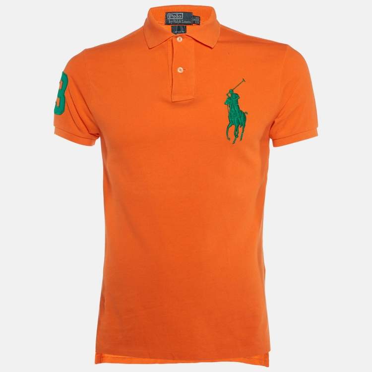 Pre Owned Polo Ralph Lauren Orange Cotton Custom Fit Polo T-Shirt S