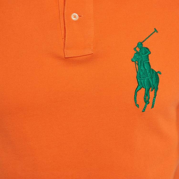 Pre Owned Polo Ralph Lauren Orange Cotton Custom Fit Polo T-Shirt S