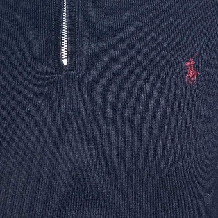 Pre Owned Polo Ralph Lauren Navy Blue Cotton Knit Half-Zip Sweater M