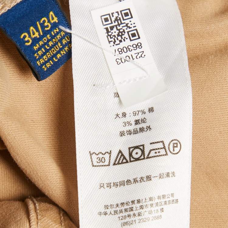 Pre Owned Polo Ralph Lauren Beige Cotton Regular Fit Trousers L