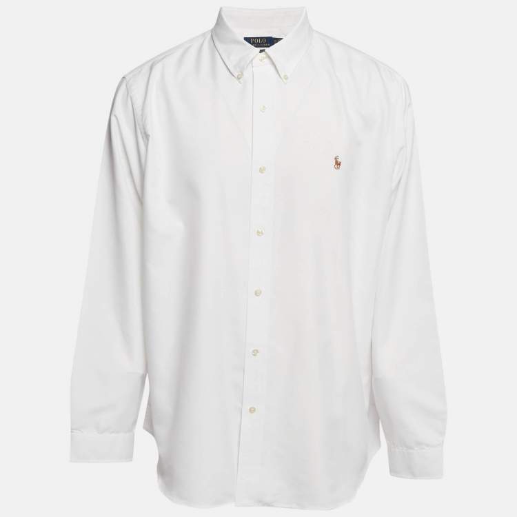 Pre Owned Polo Ralph Lauren White Synthetic Button Front Long Sleeve Shirt XXL