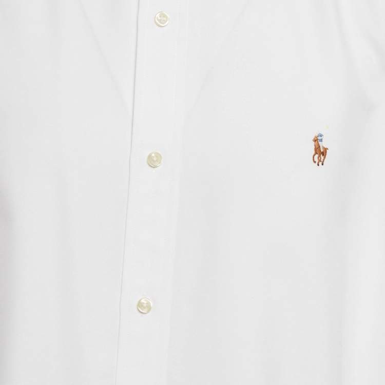 Pre Owned Polo Ralph Lauren White Synthetic Button Front Long Sleeve Shirt XXL