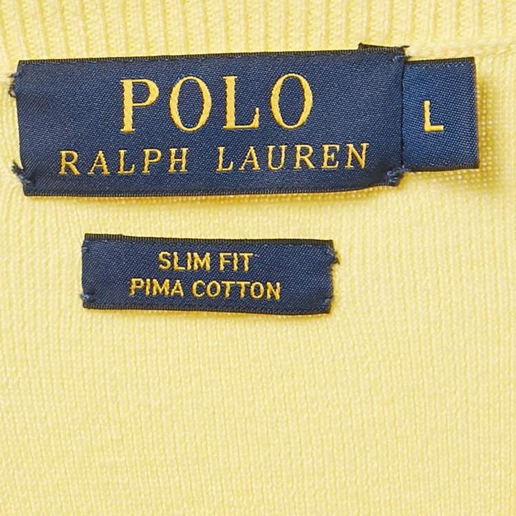 Pre Owned Polo Ralph Lauren Yellow Cotton Knit V-Neck Sweater L