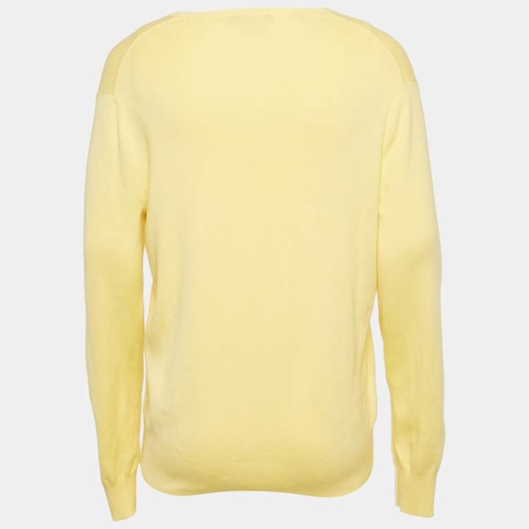 Pre Owned Polo Ralph Lauren Yellow Cotton Knit V-Neck Sweater L