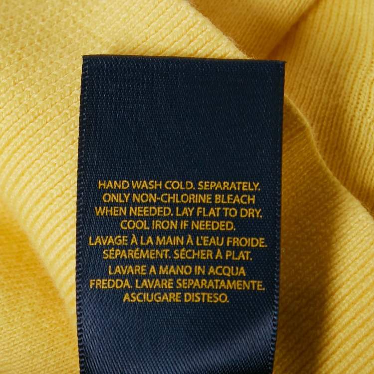 Pre Owned Polo Ralph Lauren Yellow Cotton Knit V-Neck Sweater L