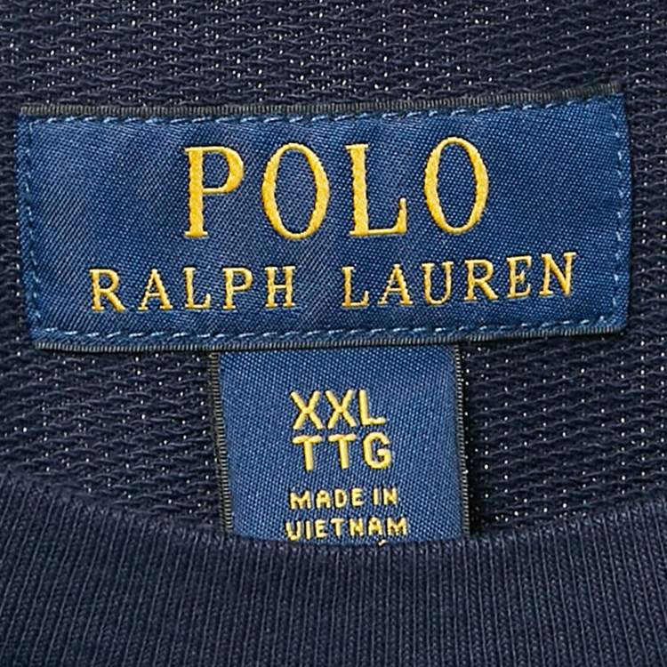 Pre Owned Polo Ralph Lauren Blue Logo Print Jersey Crewneck T-Shirt XXL