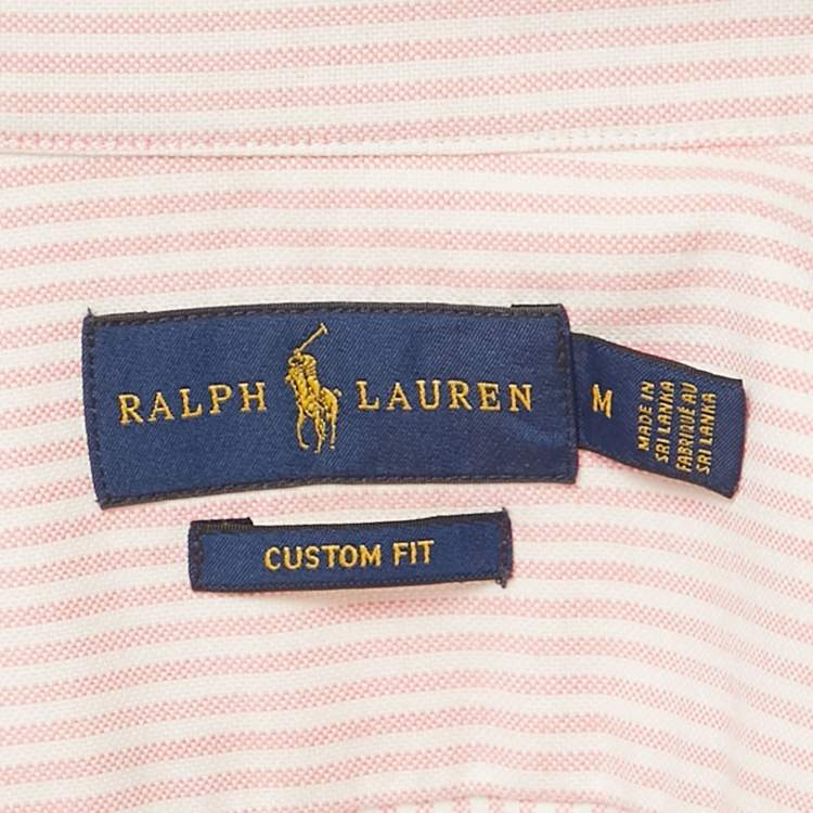 Pre Owned Ralph Lauren Pink Striped Cotton Button Down Custom Fit Shirt M