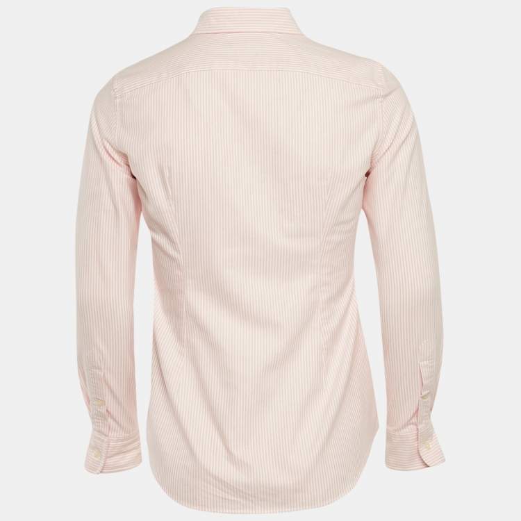 Pre Owned Ralph Lauren Pink Striped Cotton Button Down Custom Fit Shirt M