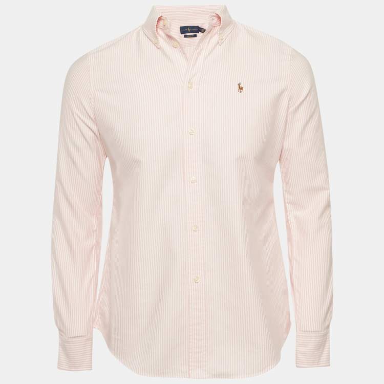 Pre Owned Ralph Lauren Pink Striped Cotton Button Down Custom Fit Shirt M