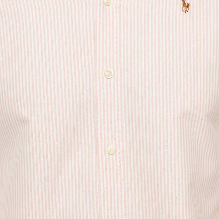 Pre Owned Ralph Lauren Pink Striped Cotton Button Down Custom Fit Shirt M