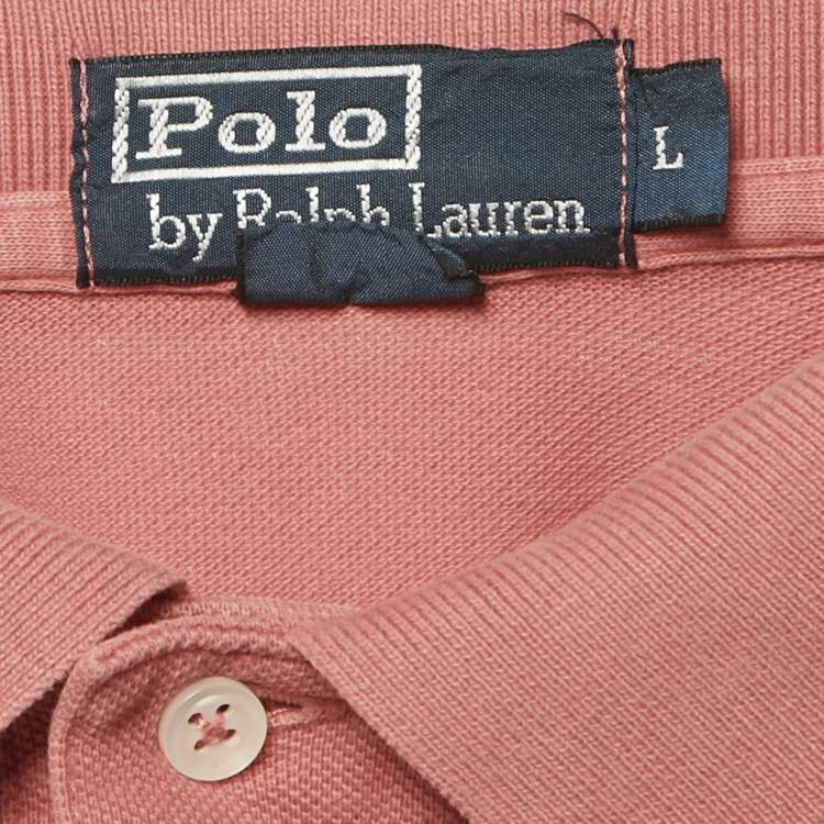 Pre Owned Polo Ralph Lauren Peach/Pink Cotton Pique Polo T-Shirt L