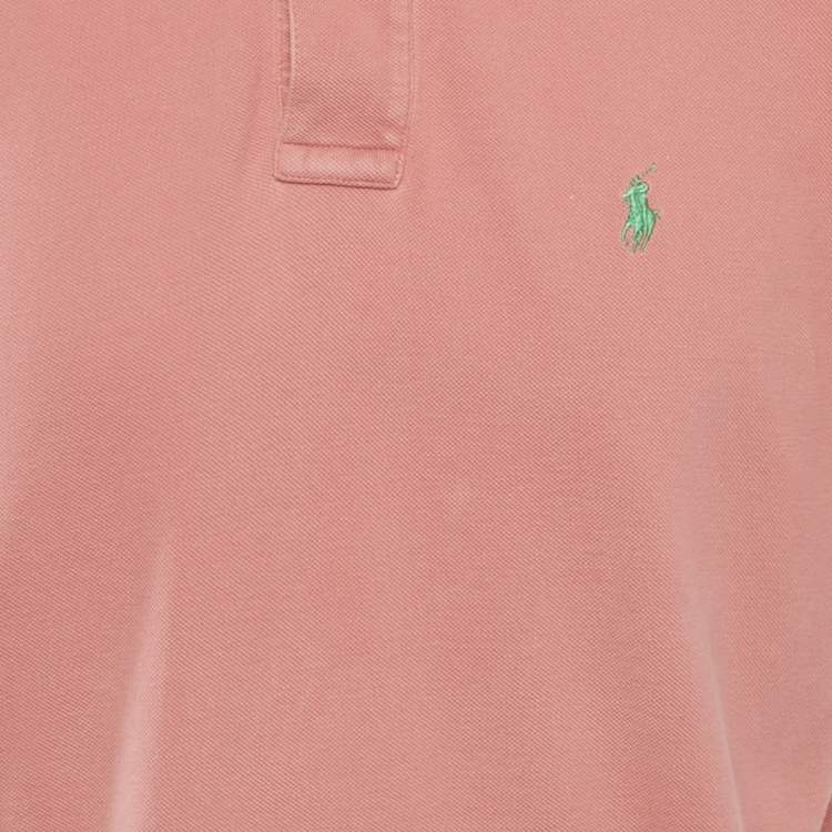 Pre Owned Polo Ralph Lauren Peach/Pink Cotton Pique Polo T-Shirt L