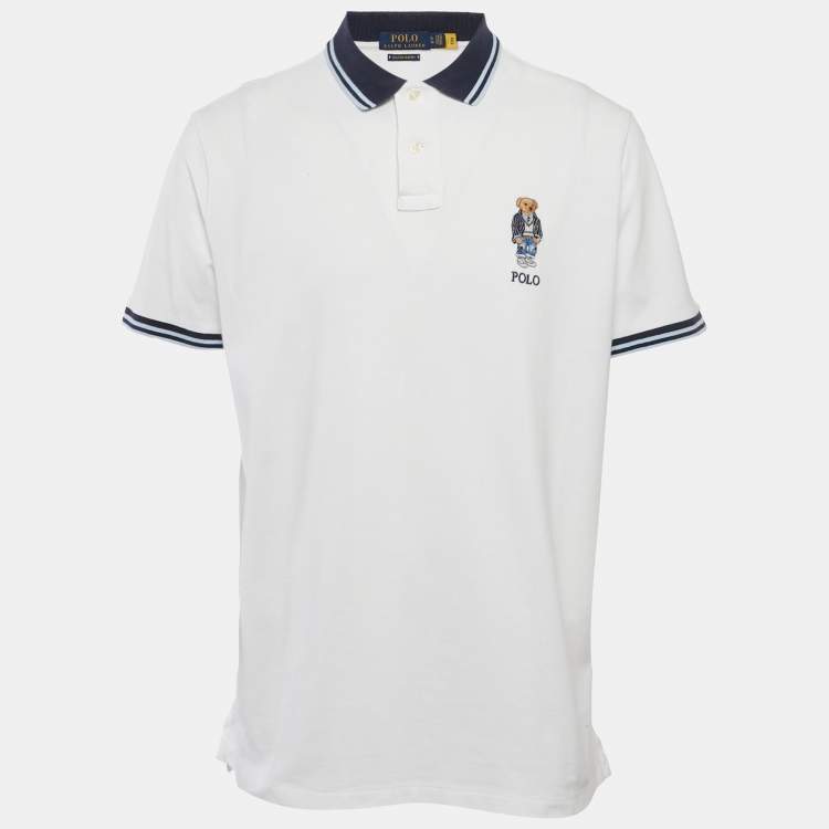 مملوكة مسبقًا Polo Ralph Lauren White Teddy Embroidered Pique Polo T-Shirt XL