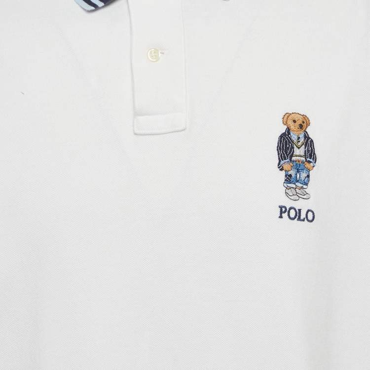 مملوكة مسبقًا Polo Ralph Lauren White Teddy Embroidered Pique Polo T-Shirt XL