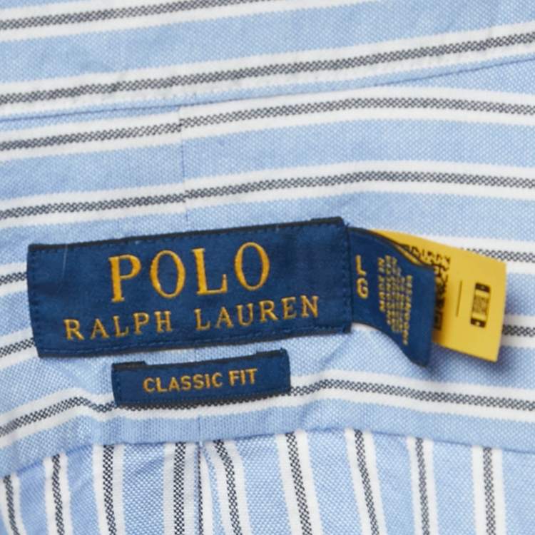 Pre Owned Polo Ralph Lauren Blue Striped Cotton Classic Fit Shirt L