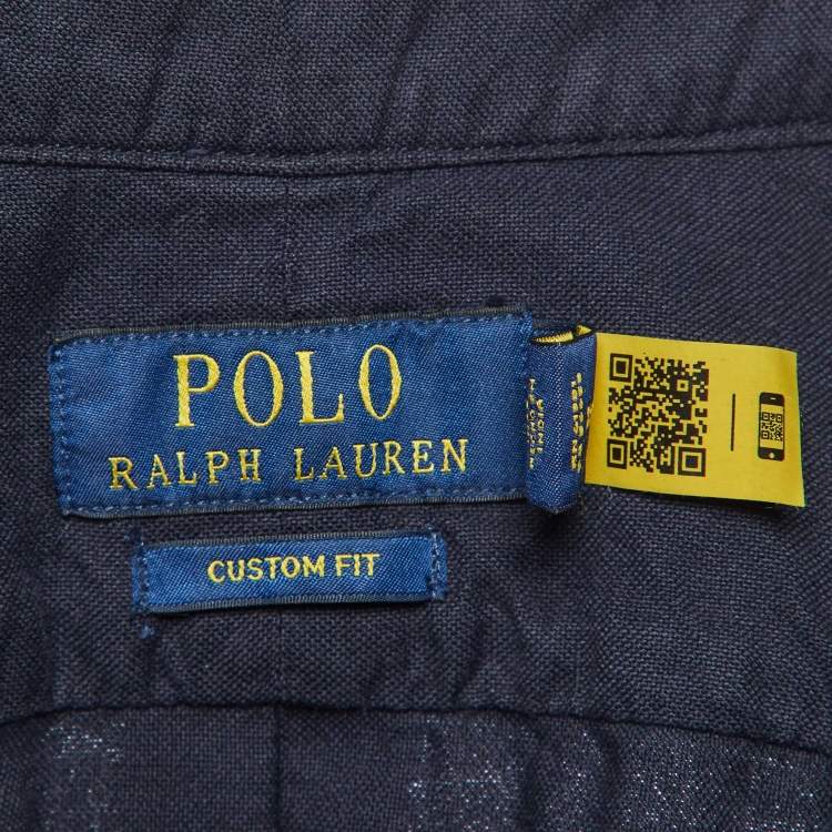 Pre Owned Polo Ralph Lauren Navy Blue Cotton Custom Fit Shirt L