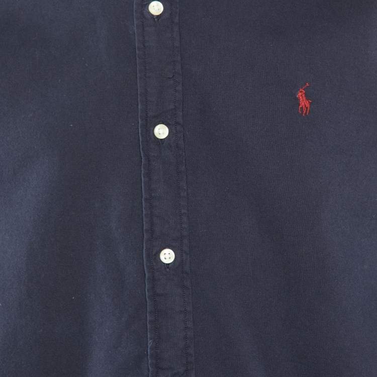 Pre Owned Polo Ralph Lauren Navy Blue Cotton Custom Fit Shirt L