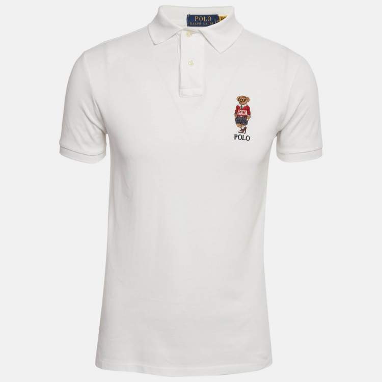 Pre Owned Polo Ralph Lauren White Teddy Embroidered Cotton Pique Polo T-Shirt S