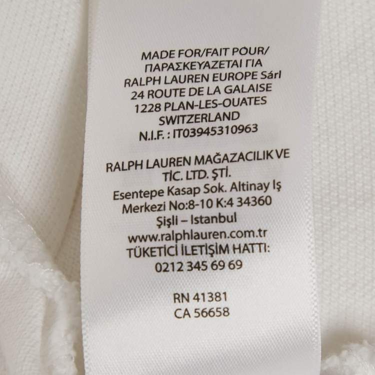Pre Owned Polo Ralph Lauren White Teddy Embroidered Cotton Pique Polo T-Shirt S