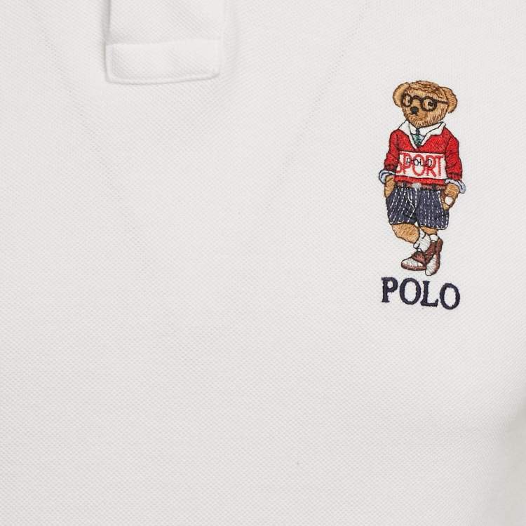 Pre Owned Polo Ralph Lauren White Teddy Embroidered Cotton Pique Polo T-Shirt S